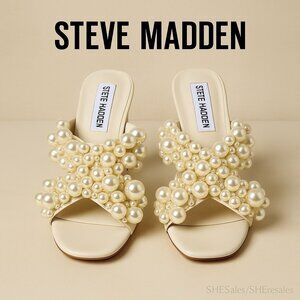 Steve Madden Duri Pearl-Embellished Slide Sandals – White – Size 6.5M – NWOB